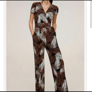 MNG MANGO brown cream black leafy print jumpsuit